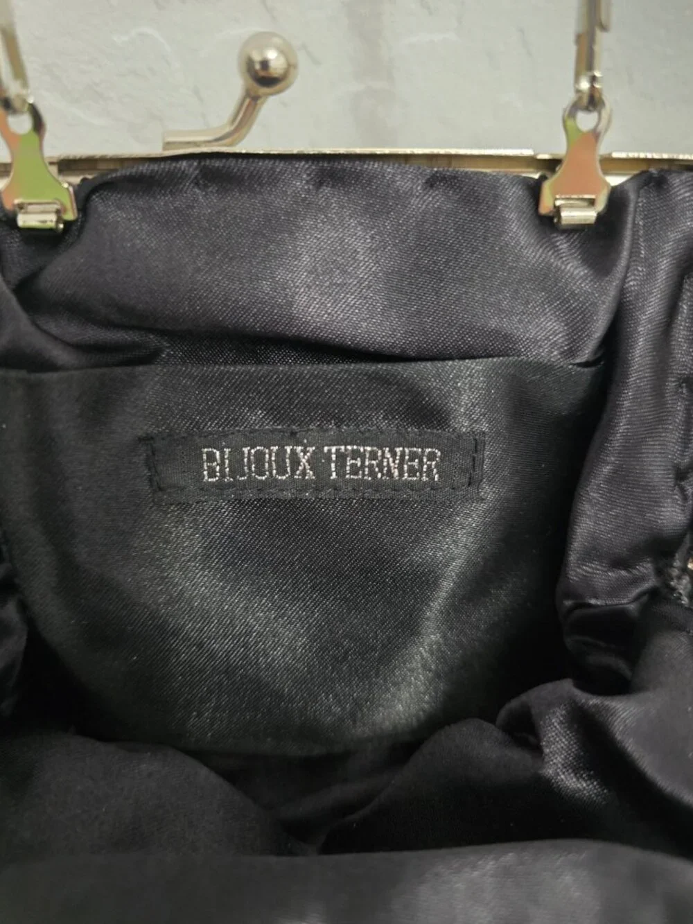 Vintage Bijoux Terner Kiss Lock Beaded Black Evening Clutch Purse Chain 5